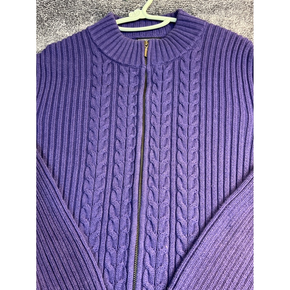 Lands End Women PurpleCableKnit Full Zip Cardigan Sweater 100% Cotton 3X 24W-26W